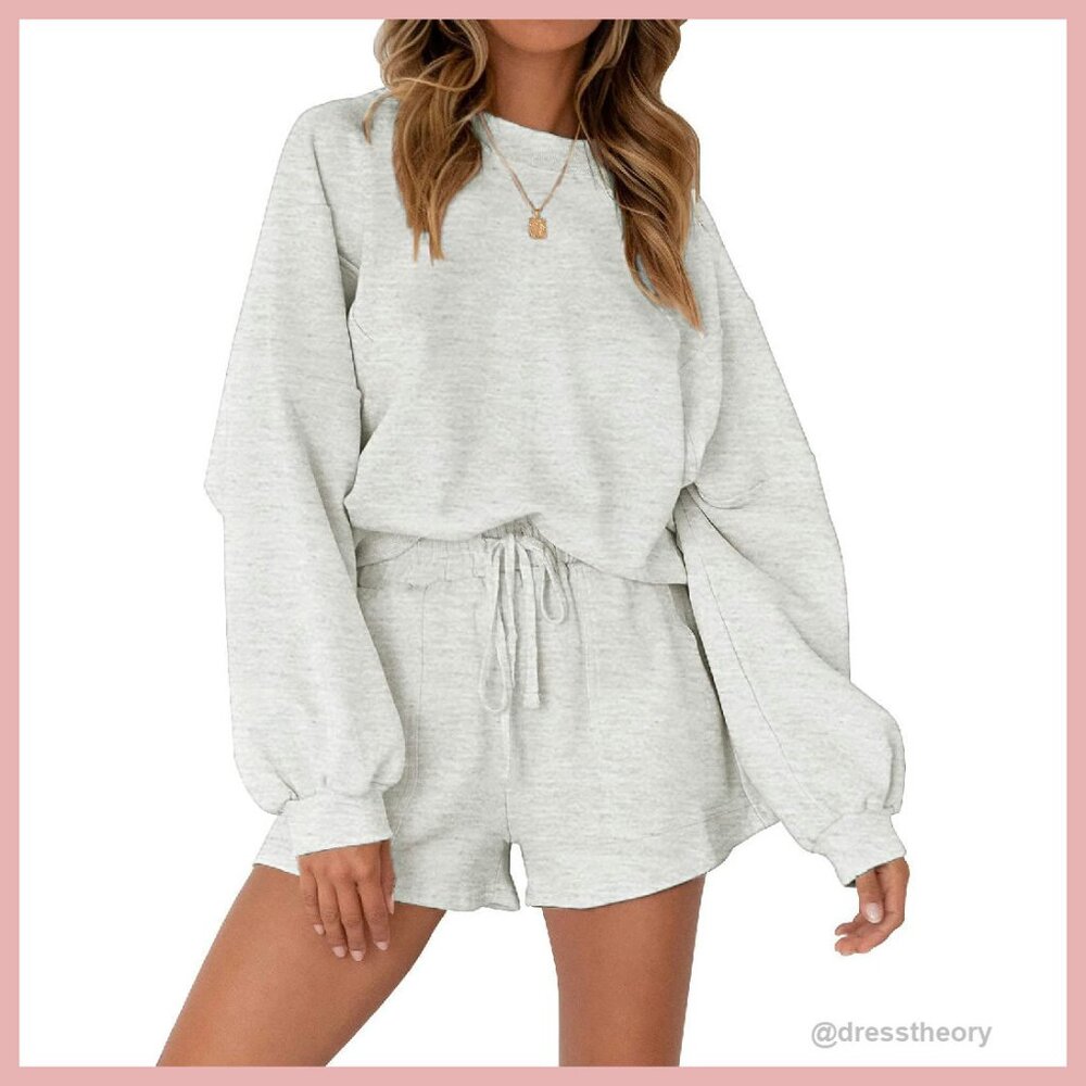 Oversized Batwing Sleeve Lounge Set Sweatsuit Top Shorts Women's